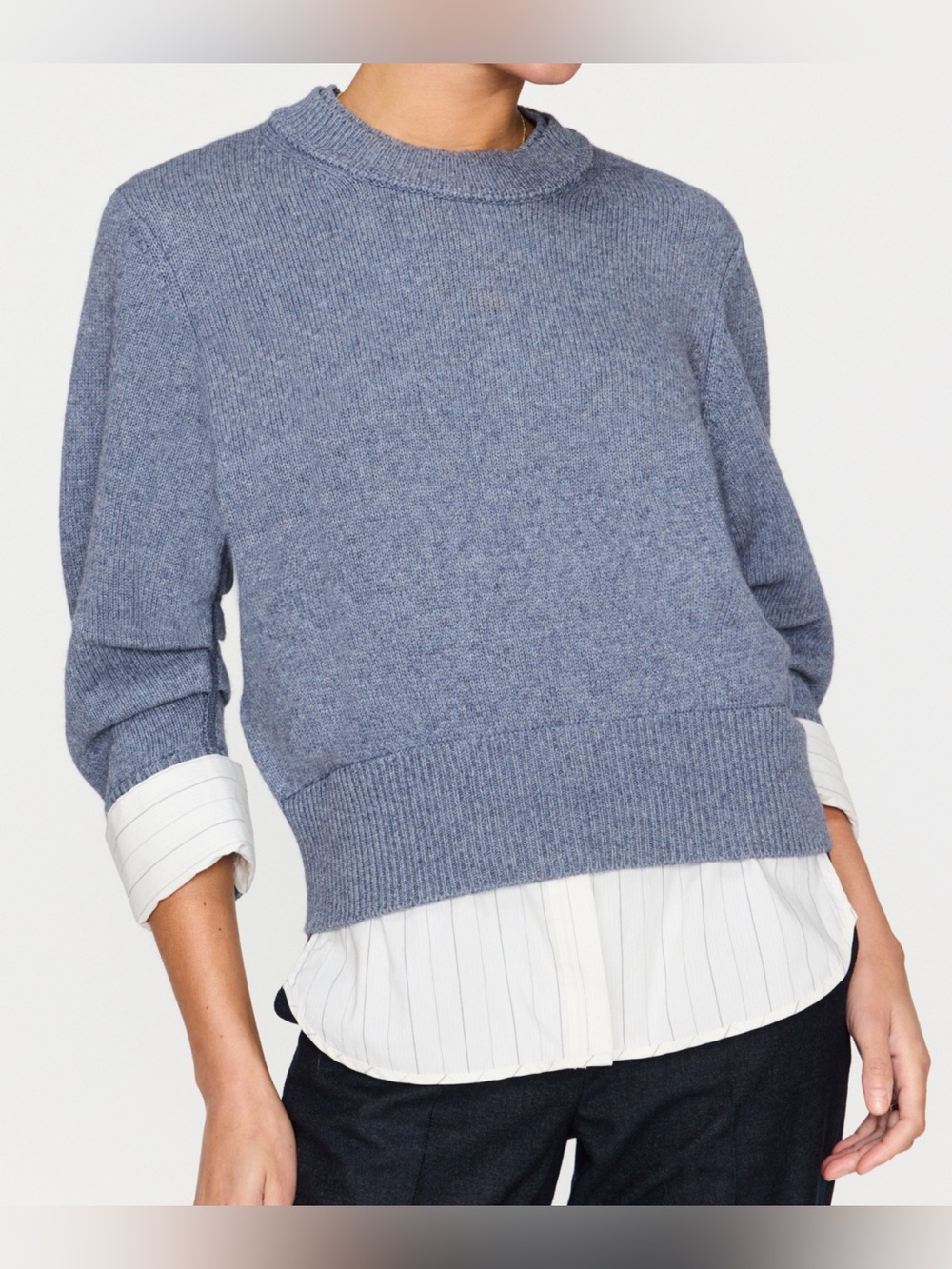 Brochu Walker Raya Ruched Crew Looker Salt Blue Cashmere Sweater Large